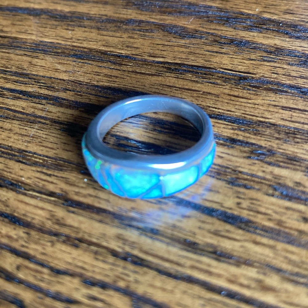 Navajo Blue Opal Inlay Women's Silver Band Ring